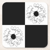 Checkered schwarzer u. weißer Blumen-Untersetzer Rechteckiger Pappuntersetzer (Vorderseite)