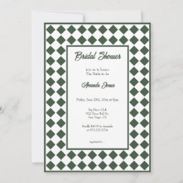 Checkered Simple Modern Dark Green Bridal Shower Einladung