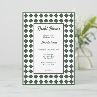 Checkered Simple Modern Dark Green Bridal Shower Einladung