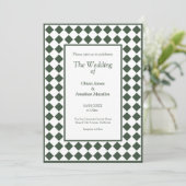 Checkered Simple Modern Dark Green Wedding Einladung (Stehend Vorderseite)