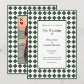 Checkered Simple Modern Dark Green Wedding Einladung (Vorne/Hinten)