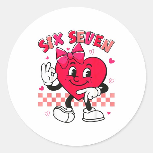 Checkered Six Seven Cool Hearts 67 Valentines Day  Runder Aufkleber (Vorderseite)