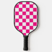 Checkered squares hot pink white geometric retro pickleball schläger (Rückseite)