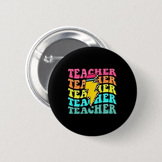 Checkered Teacher Bolt Lightning Back To School Te Button (Vorne & Hinten)