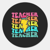 Checkered Teacher Bolt Lightning Back To School Te Runder Aufkleber (Vorderseite)