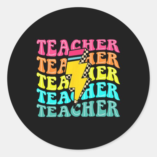 Checkered Teacher Bolt Lightning Back To School Te Runder Aufkleber (Vorderseite)