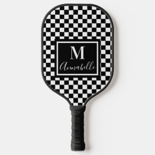 Checkered White and Black Custom Name Initial Pickleball Schläger