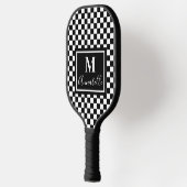Checkered White and Black Custom Name Initial Pickleball Schläger (Links)