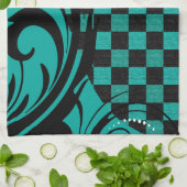 Checkered Wirbles aquamarines Blau des Muster-|, Küchentuch (Gefaltet)