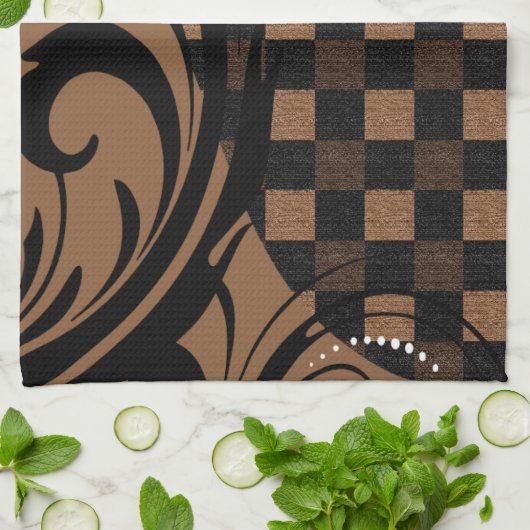 Checkered Wirbles Muster | Brown, TAN, schwarz Handtuch (Gefaltet)