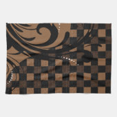 Checkered Wirbles Muster | Brown, TAN, schwarz Handtuch (Horizontal)