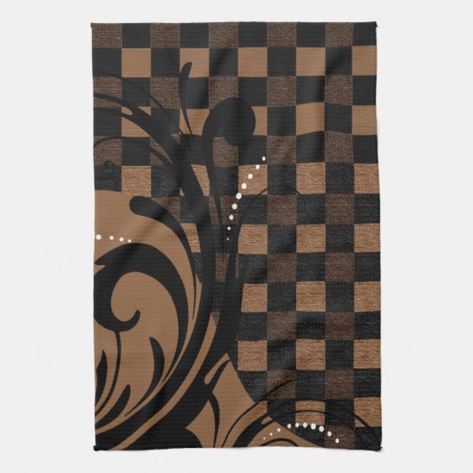Checkered Wirbles Muster | Brown, TAN, schwarz Handtuch (Vertikal)