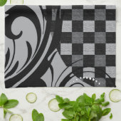 Checkered Wirbles Muster | grau und schwarz Geschirrtuch (Gefaltet)