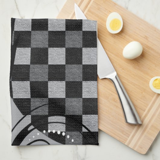 Checkered Wirbles Muster | grau und schwarz Geschirrtuch (Viertel Falte)