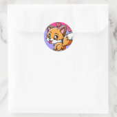 Checkie Niedlich Kawaii Chibi Fox Runder Aufkleber (Tasche)