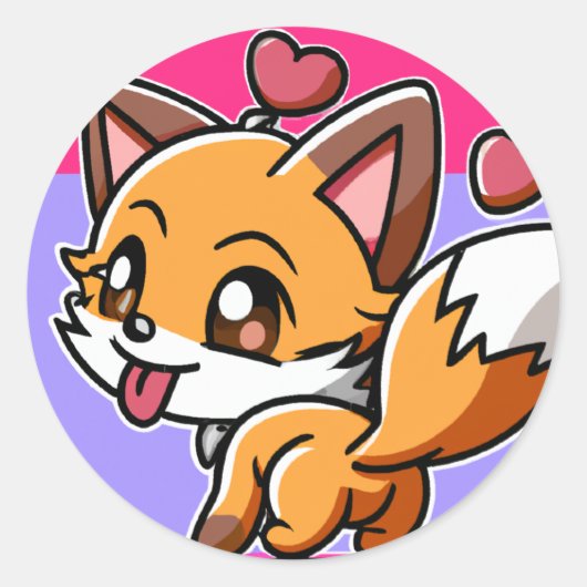 Checkie Niedlich Kawaii Chibi Fox Runder Aufkleber (Vorderseite)