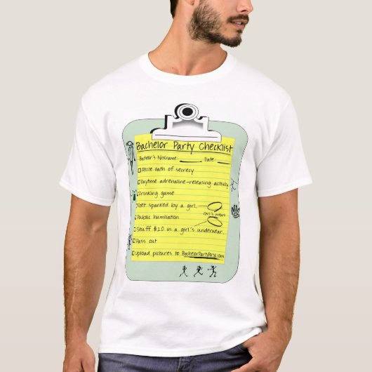 Checkliste Bachelor Party T-Shirt (Vorderseite)
