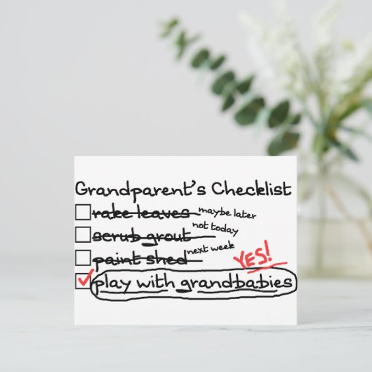 Checkliste der Großeltern Postkarte (Stehend Vorderseite)