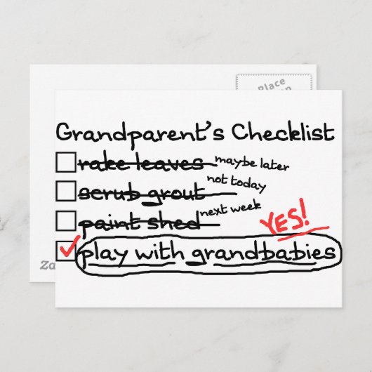 Checkliste der Großeltern Postkarte (Vorne/Hinten)