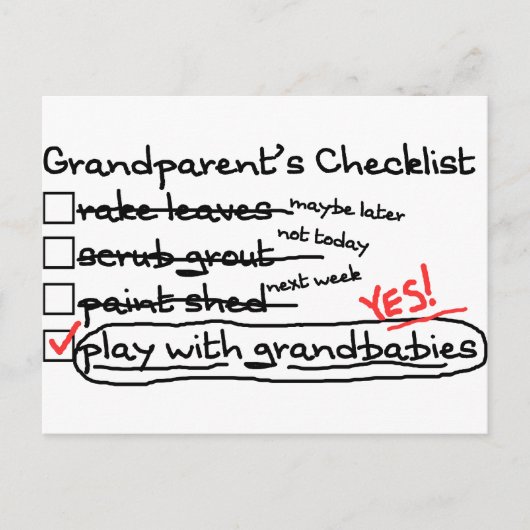 Checkliste der Großeltern Postkarte (Vorderseite)