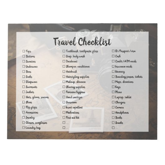 Checkliste für benutzerdefinierbare Reiseverpackun Notizblock (Vorderseite)