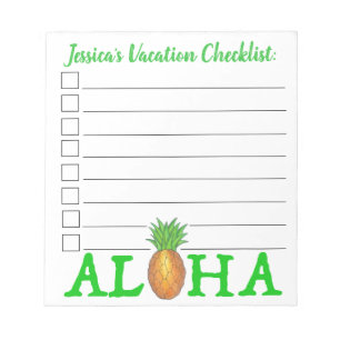 Checkliste für den tropischen Ananas-Urlaub ALOHA Notizblock