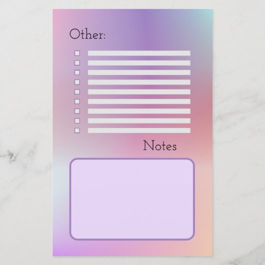 Checkliste für lila Schulbedarf (Rückseite)