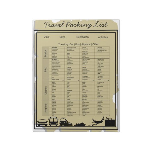 Checkliste für nützliche Reiseverpackungen Notizblock (Rotiert)