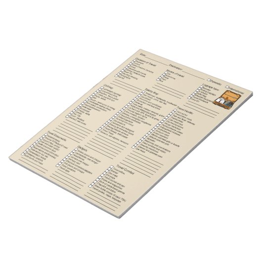 Checkliste für nützliche Reiseverpackungen Notizblock (angewinkelt)