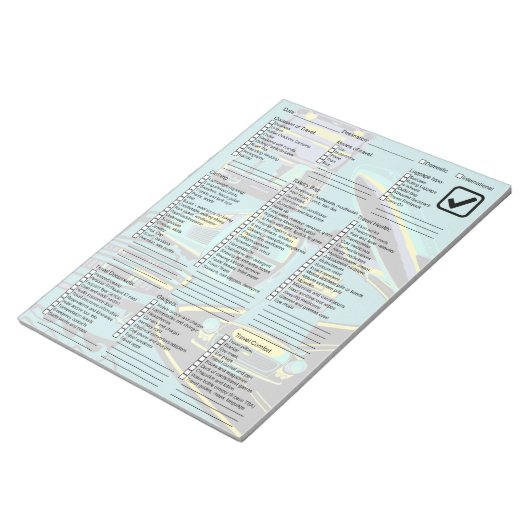 Checkliste für nützliche Reiseverpackungen Notizblock (angewinkelt)