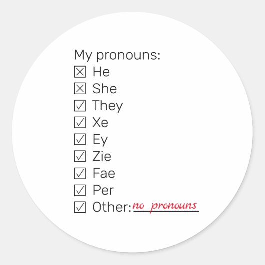 Checkliste Neopronomen lang Runder Aufkleber (Vorderseite)