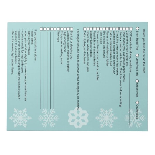 Checkliste Winterfahrt Notizblock (Vorderseite)
