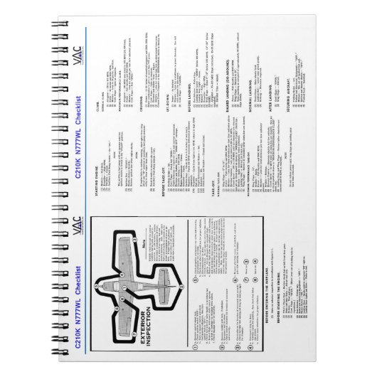 Checklistennotizbuch Cessnas 210K Notizblock (Vorderseite)