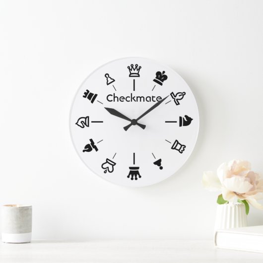 Checkmate Schachsäulenhalle - Schachfiguren in Wei Große Wanduhr (Zuhause)