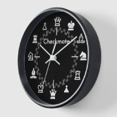Checkmate Schachwall Uhr - Schachbrett auf schwarz (Winkel)