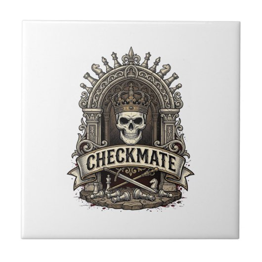 Checkmate Skull King Vintage Schach Fliese (Vorderseite)