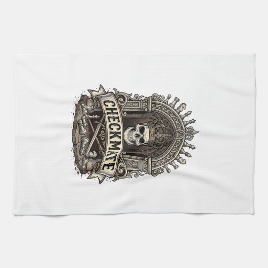 Checkmate Skull King Vintage Schach Geschirrtuch (Horizontal)