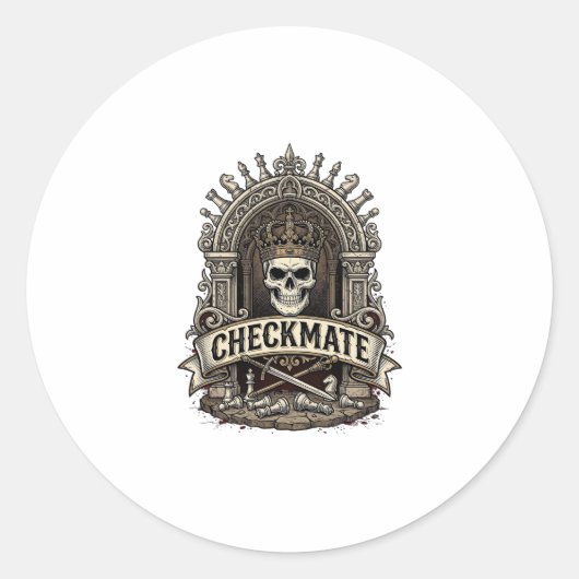 Checkmate Skull King Vintage Schach Runder Aufkleber (Vorderseite)