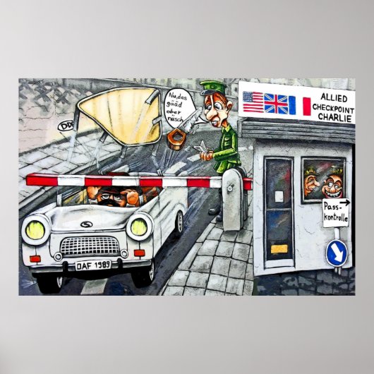 Checkpoint Charlie, Berlin, Cartoon (groß) Poster (Vorne)