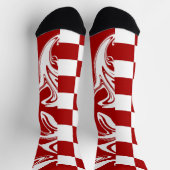 Checks and Swirls in Red and White Socken (Oben)