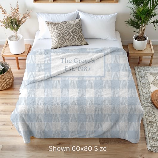 Checks Blue and White Sherpa Blanket Family Name Sherpadecke