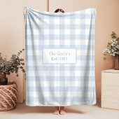 Checks Blue and White Sherpa Blanket Family Name Sherpadecke