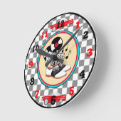 Checkte Rock'n'Roll Runde Wanduhr (Winkel)