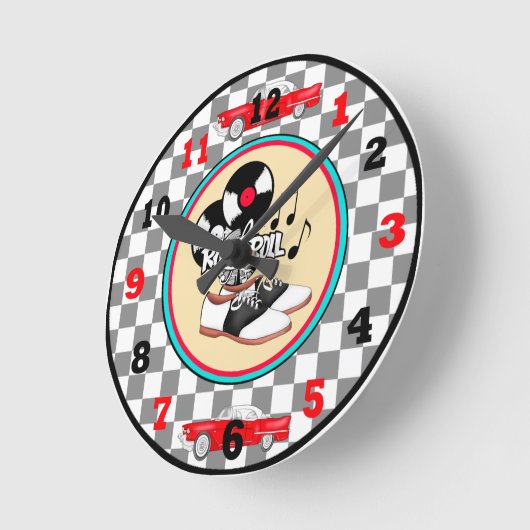 Checkte Rock'n'Roll Runde Wanduhr (Winkel)