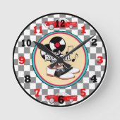 Checkte Rock'n'Roll Runde Wanduhr (Vorderseite)