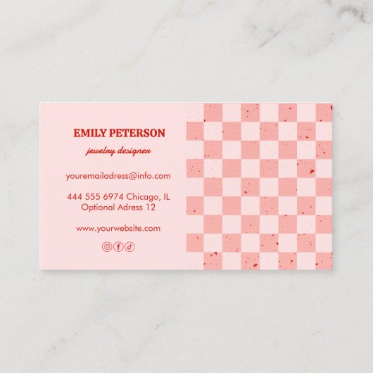 Checkte rosa rote Retro-Visitenkarte Visitenkarte (Rückseite)