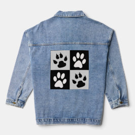 Checkte Schwarz-weiße Paws und Klauen Jeansjacke