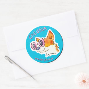 Cheddar der Corgi mit Sonnenbrille Runder Aufkleber