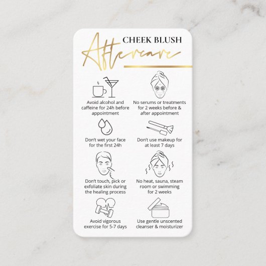 Cheek Blush Care Instructions Metallic Gold PMU Visitenkarte (Vorderseite)