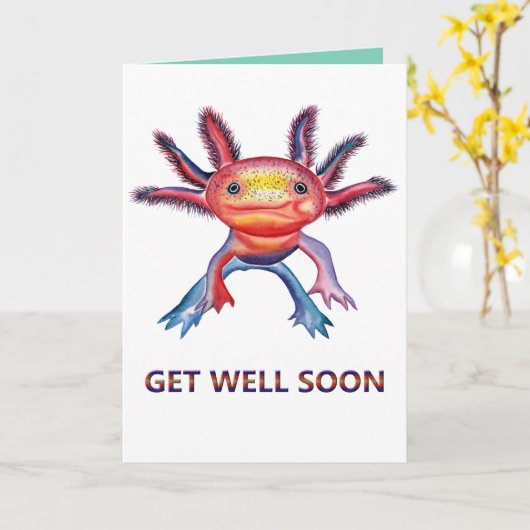 Cheeky Axolotl "get well soon" Karte (Gelbe Blume)
